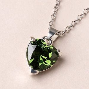 STERLING SILVER HEART PERIDOT PENDANT NECKLACE
